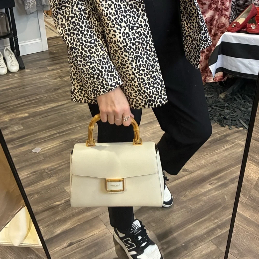 Kate Spade Katy Textured Leather Bamboo Medium Top Handle Bag in Halo